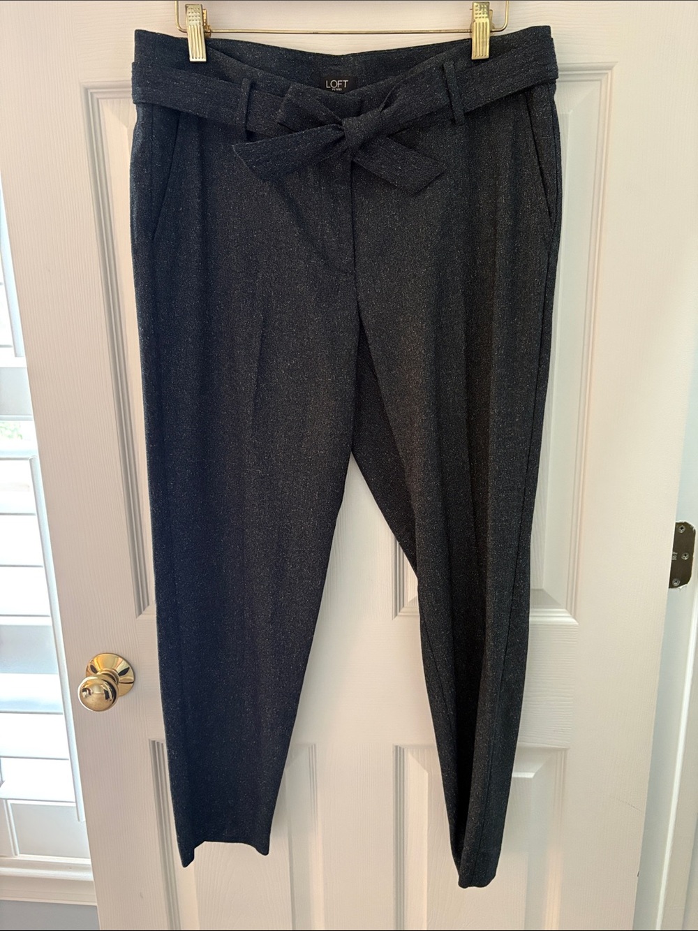 LOFT Charcoal heathered Tie-Waist Tapered Trousers